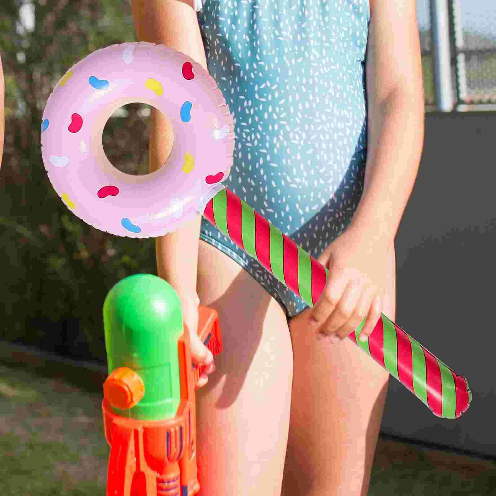 4 Pcs Donut Inflatable Stick Costume Lollipop Balloons Props Pool Toys PVC Plaything for Kids Lollipops Baby Sticks