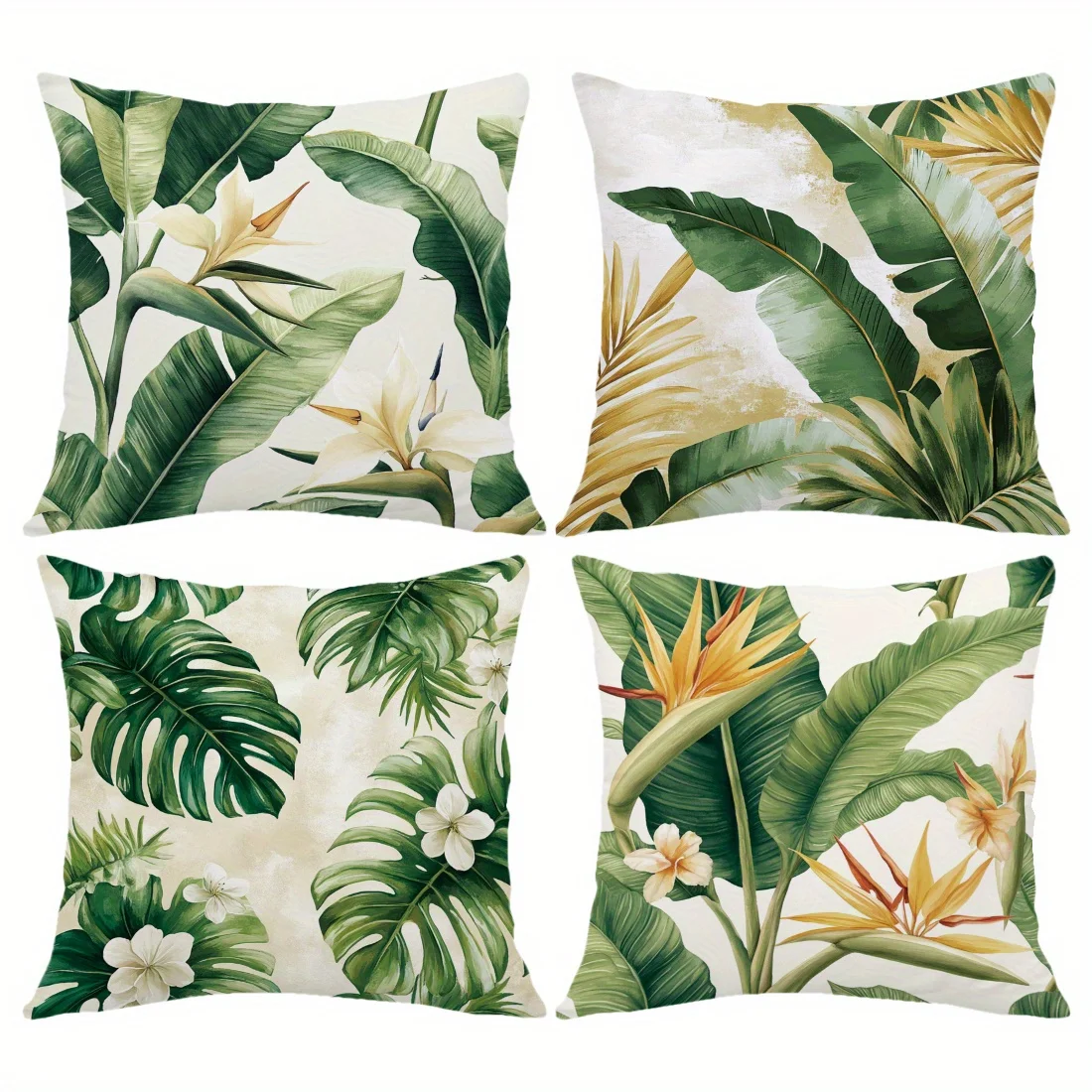 4Pcs Tropical Leaf Pillow Covers 45x45cm Double-sided Printed Banana Leaf Monstera Cushion Cases Green Plant Home Decor Throw