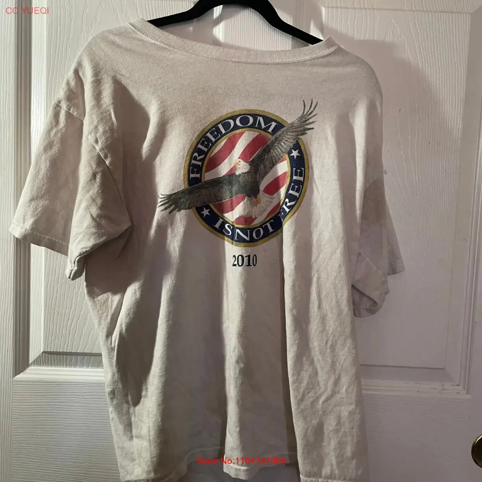 Camiseta blanca Yazbek Freedom Is Not Free 2010 Design Eagle talla L vintage lavada unisex ropa de diseñador ropa informal de calle