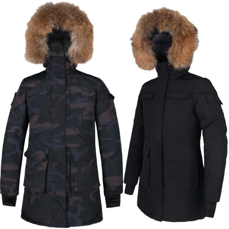 Dames Winter Nieuwe Donzen Parkas Lesmart Bontkraag Lange Donsjas Met Capuchon Dikke Damesmode Bovenkleding Zak Puffer Jacks