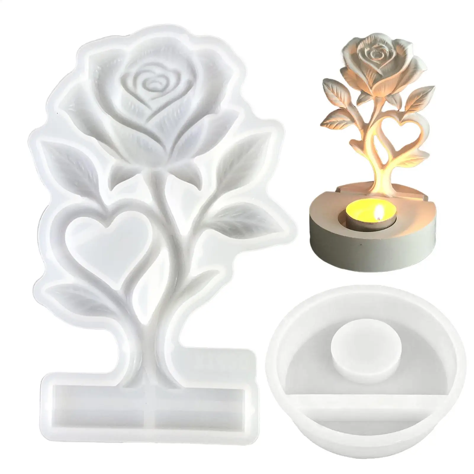 Rosen-Silikonform Herz-Blumen-Teelichthalter Epoxidharz-Formen Wiederverwendbare Antihaft-DIY-Bastelformen für Seife, Gips und Heimdekoration