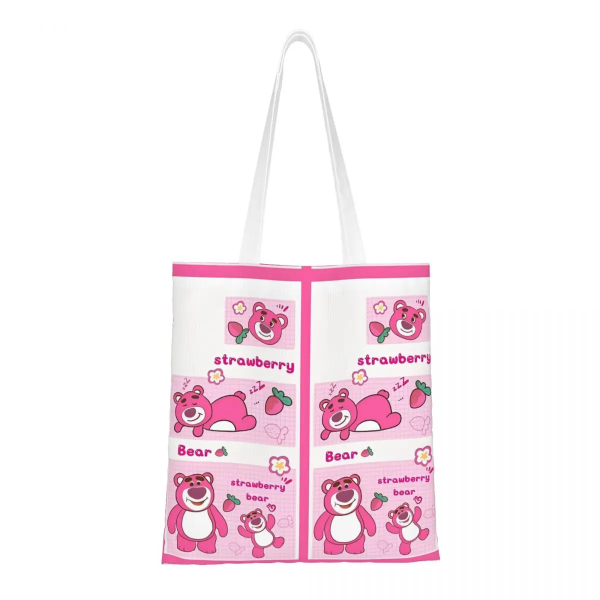 Lotso Huggin Bear Toy Story Canvas Tote Bag Aesthetic Large Capacity Lots-o'-Huggin' Bear Shopping Bag for Women Men