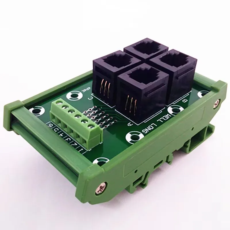 RJ11/RJ12 6P6C Jack 4-Way DIN Rail Mount Interface Module, Terminal Block, Connector.