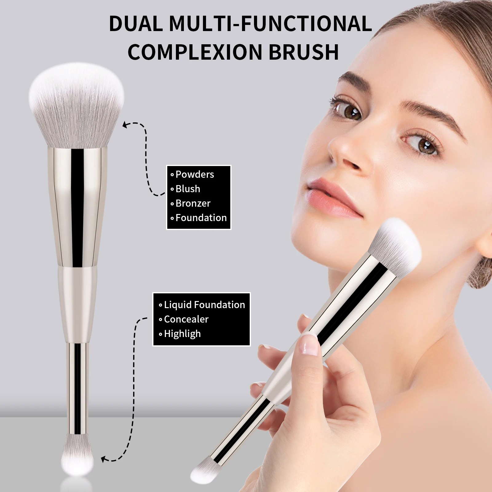 2 uds cara doble cabeza maquillaje ajuste base contorno cara contorno cepillo polvo alto brillo colorete Mini portátil Mak