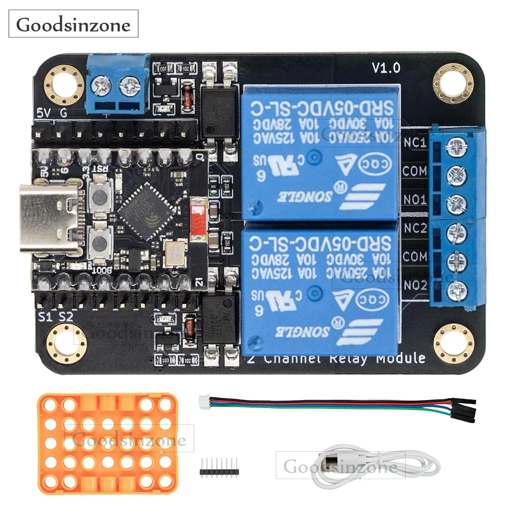 ESP32-C3 2-Channel Relay Module – Smart Home Expansion Board with USB-C & 5V Power for ESP32 C3 ESPHome