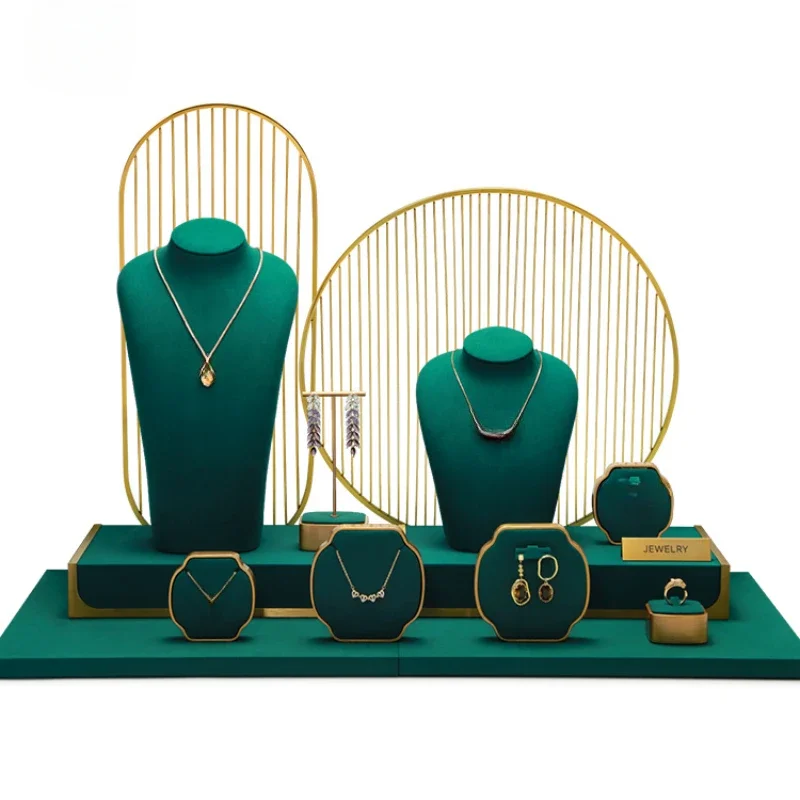 

Green microfiber metal jewelry display rack jewelry necklace ring earrings bracelet live broadcast display props