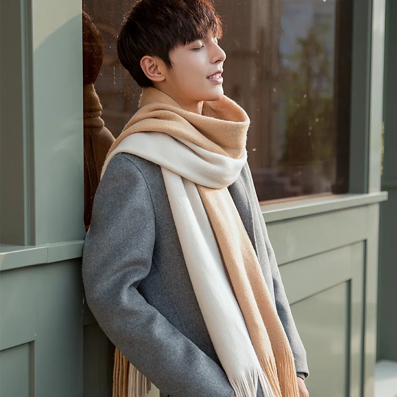 Men Scarf Cashmere-like Winter Autumn Warm Soft Tassel Long Wraps Male Women Classic Business Couple PashminaThick Muffler Teen