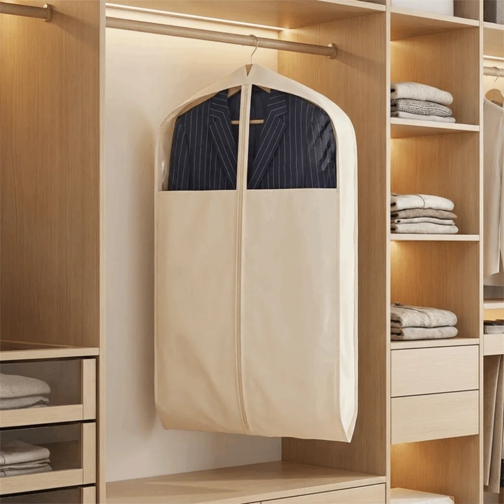 Cotton Linen Clothes Dust Cover Thickened Visible Suit Cover Storage Bag with Zipper Dust-proof Garment Bag Cover for Home