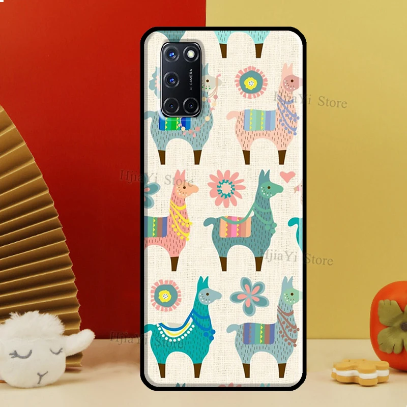 Cartoon Alpaca Llama Case For OPPO A74 A94 A54 A53 A57 S A5 A9 A15 A52 A72 A17 A77 A78 A91 A93 A16 A76 A96 Coque