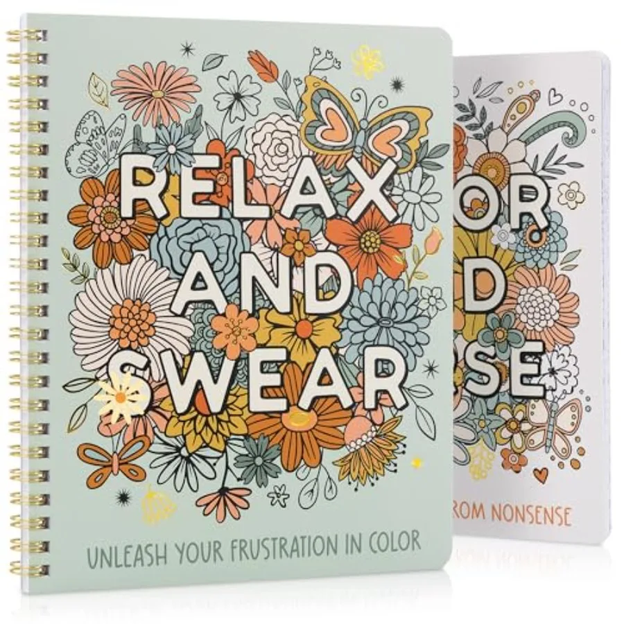 

Beautiful Coloring Book Set of 2 for Adult Relaxation - Funny Coloring Books with Floral Designs for a lot of Laughs - The Perf