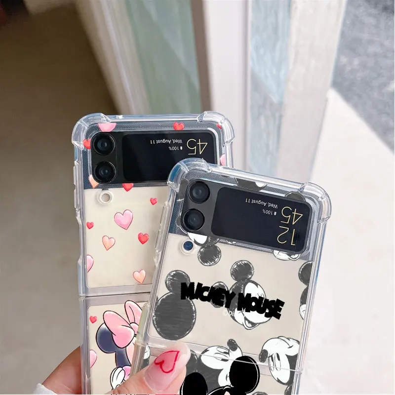 Mickey mouse süße minnie telefon hülle für samsung galaxy z flip 4 zflip zflip3 5g z flip 5 zflip4 flip4 weiche rüstung transparent