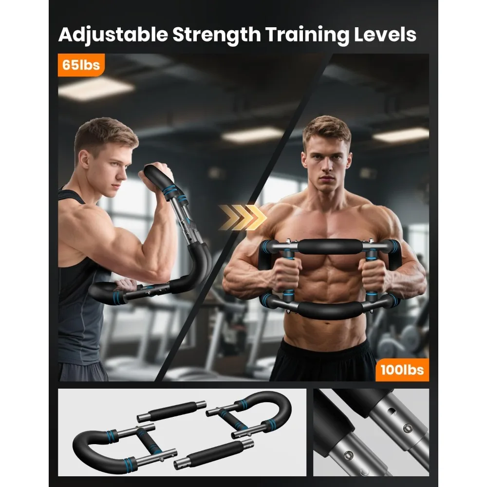 Arm Trainer: 66-110lbs 3-Level Adjustable Chest Expander. Portable Spring Bar for Chest, Shoulder & Biceps. Safe.