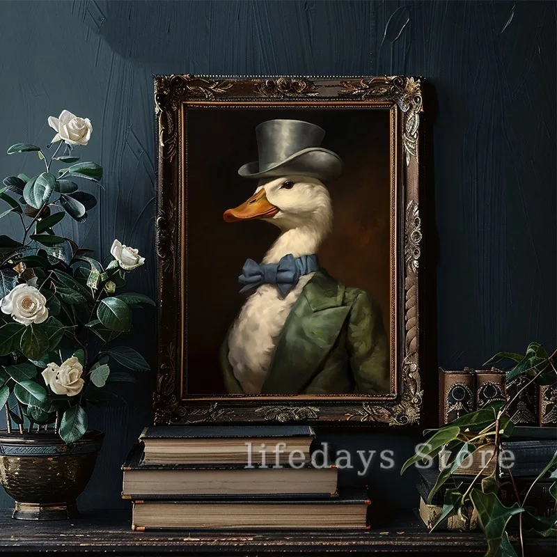 Victorian Animal Portrait Poster Peacock Raccoon Chicken Rabbit Renaissance Royal Dress Animal Canvas Printing Wall Art Decor
