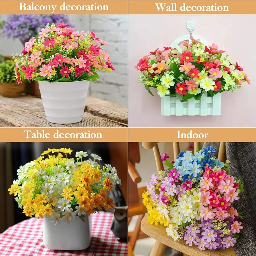 6 Bundles Outdoor Artificial Flowers for Decoration,Silk Flowers UV Resistant Fake No Fade Faux Bouquet Hanging