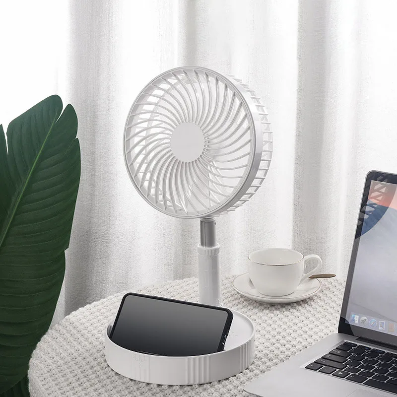 USB recarregável pequeno ventilador de mesa elétrica, silencioso, portátil, mini, chão em pé, dobrável, retrátil, verão