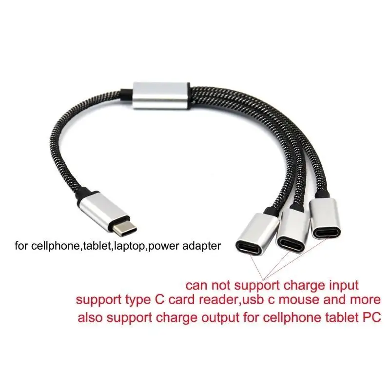 652F Portable USB C Male to Three USB C Female Splitter USB Y Splitter Cable