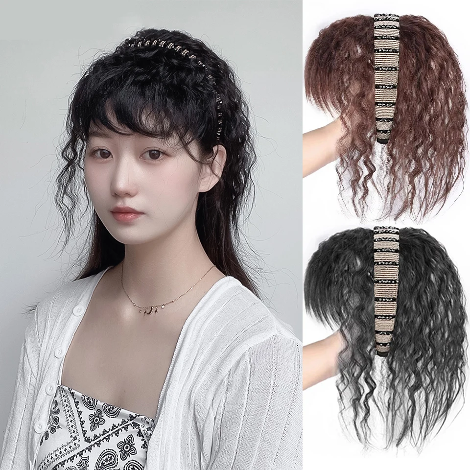 Wig Female Rhinestone Headband One-Piece Wig To Cover White Hair Bangs Replacement Patch Additional Quantity Curly Hair Patch