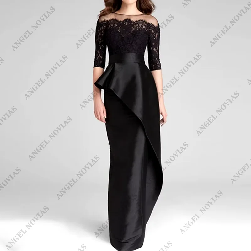 

Customized Mother of the Bride Dress Wedding Guest Elegant Simple Jewel Neck Floor Length Satin Lace with Ruffles 2024