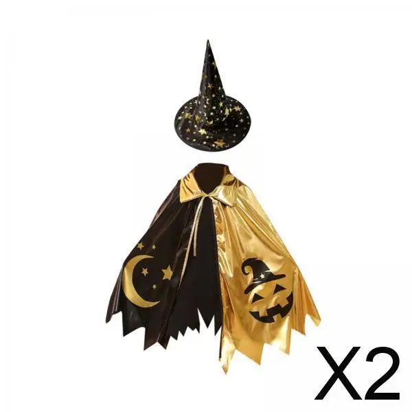 

Halloween Cloak Cape with Large Hat Fairycore Style Children Wizard Costume Outfit for Holiday Party