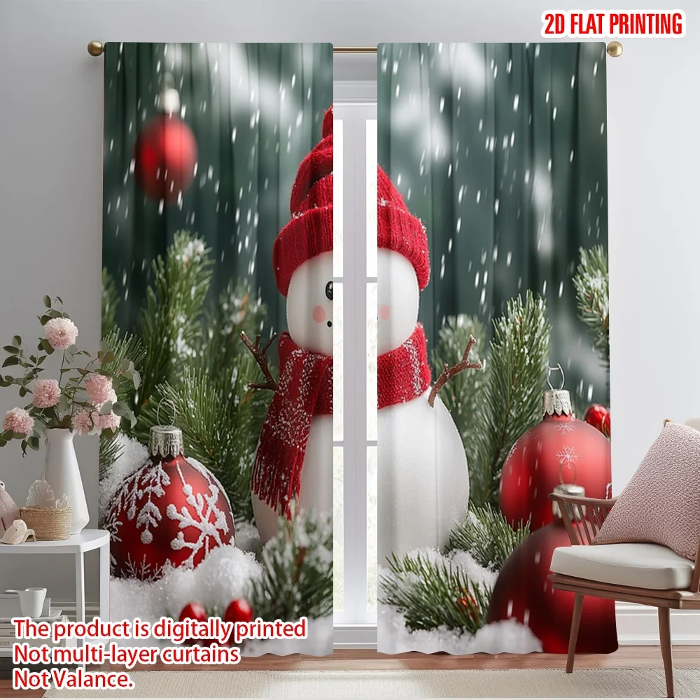 2pcs,2D plane printing Print Curtains Cute Snowman Christmas Ornaments_a (2) Versatile Polyester Fabric (without rod)