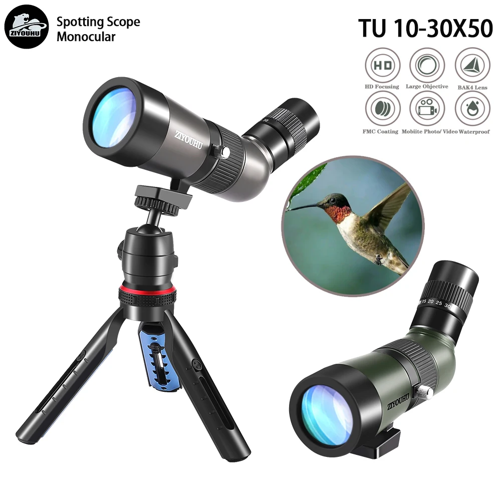 

New 10-30x50 Zoom Spotting Scope Monoculars BAK4 Prism 50mm Large Lens with Tripod Bird Watching Telescope Camping Fun Monocular