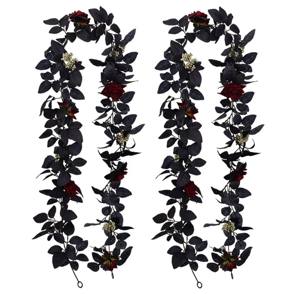 1Pc Artificial Plant Maple Leaf Vine Halloween Black Flower Rose Hanging Garland For Wedding Thanksgiving Fireplace Home Decor