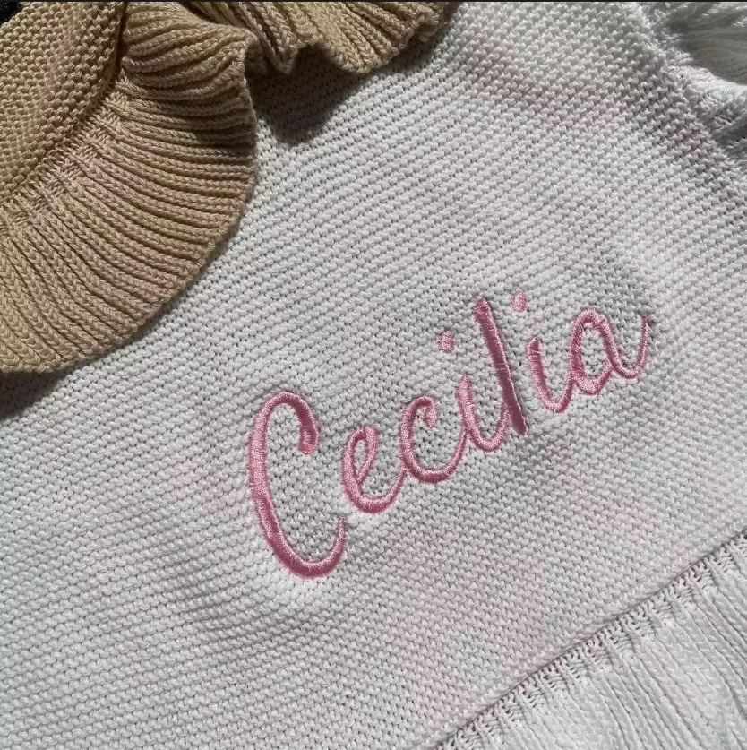 New Ruffle Edge Children Soft Blankets Custom Embroidered Name Newborn Kids Blanket Personalized Baby Shower Party Gift Supplies