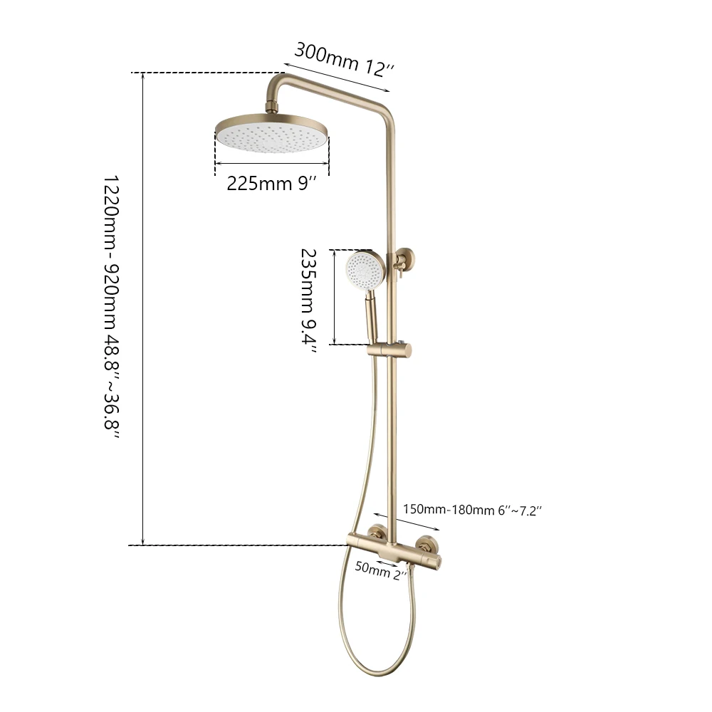 Monite Thermostatic shower set BathroomBrushed Gold Wall Mounted Rotation Handles 3 Water Outlets W/ Bidet Faucet Hot Cold Taps