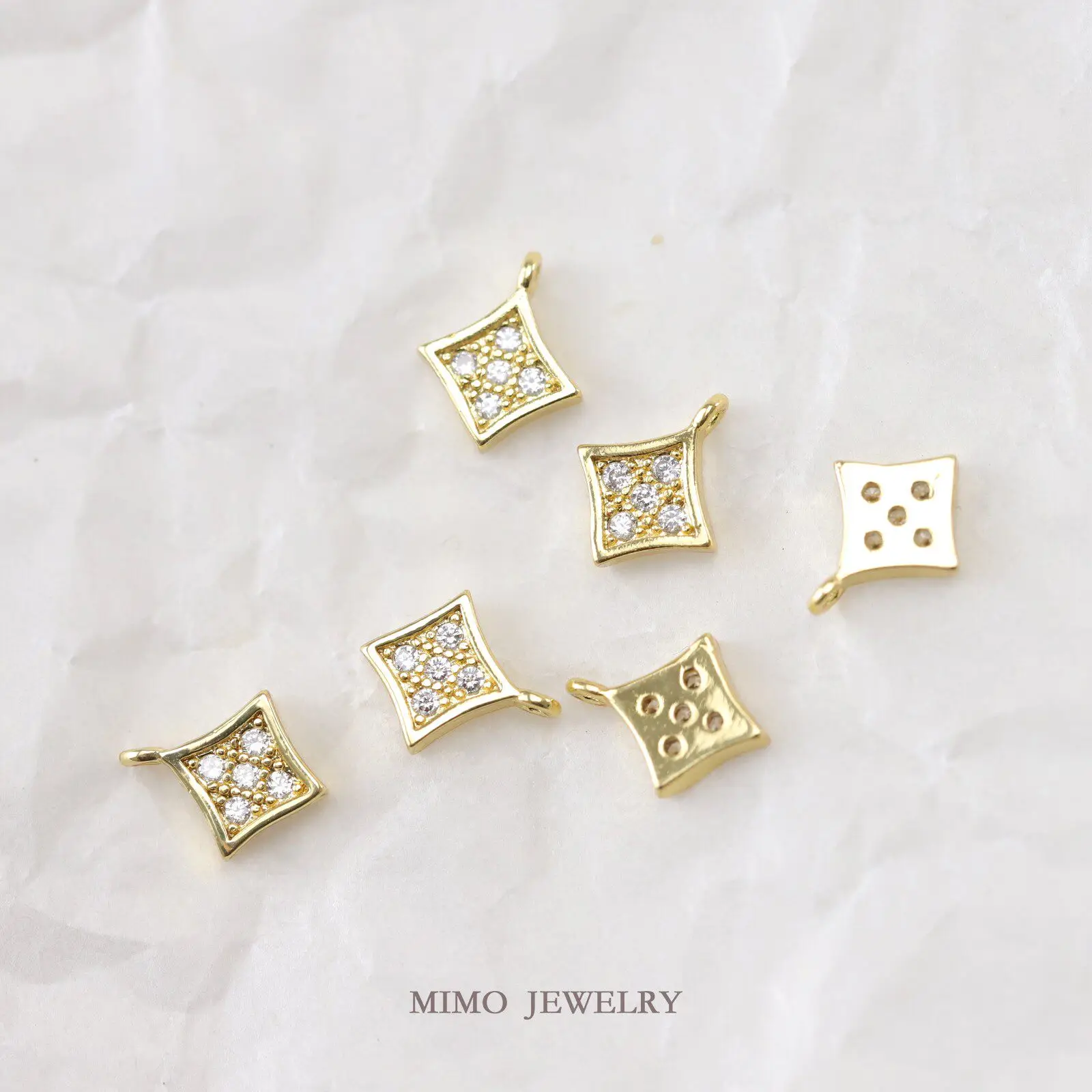 Copper-plated Gold Micro-zircon Small Square Rhombus Full Pendant Charms For Jewelry Making DIY Bracelet Accessories Findings