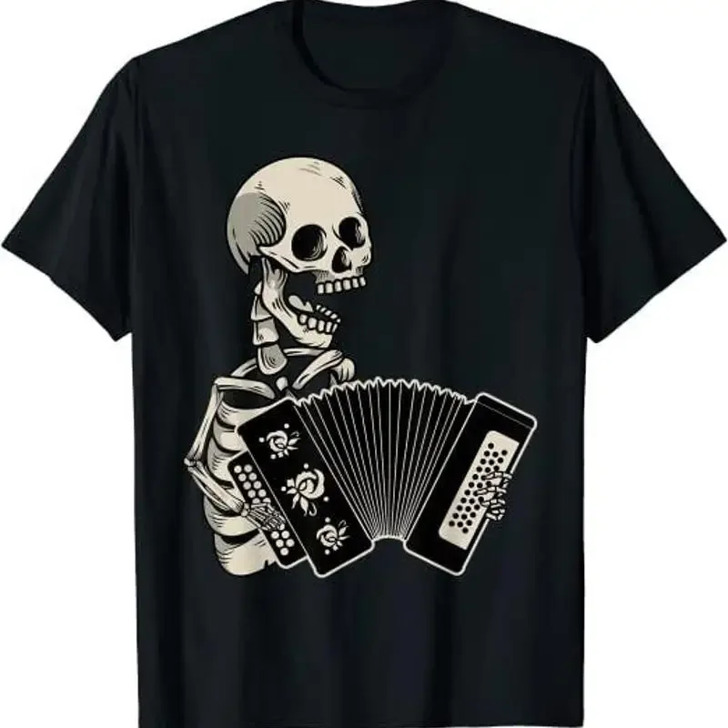 New Accordion Player Retro Skull Skeleton Design Premium T Shirt S 5Xl