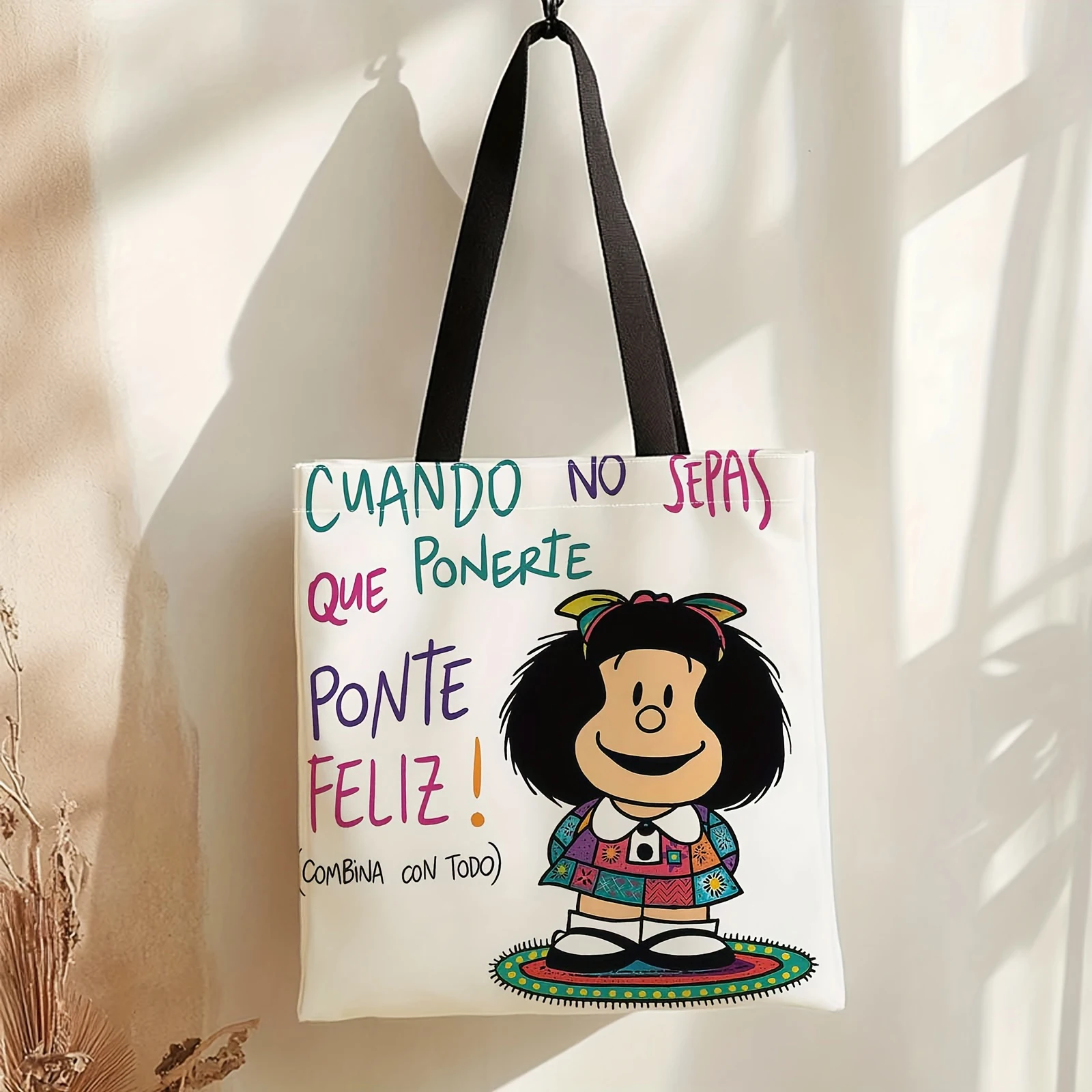 1pc Carton Print Canvas Tote Bag Women Lightweight Reusable Shoulder Bag Large Capacity Tote Bag for Student Shopping & Travel image 5
