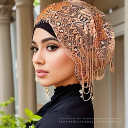 New Hair Covering Cap with Ethnic Style Lace Flower High end Design Hair Hat Indian Fashion Hat Muslim Chemotherapy Hat