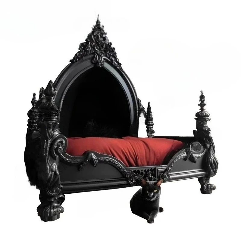 court solid wood bed retro princess double bed light luxury carved bed model room can