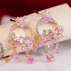 New Special Design Exquisite Flower Water Drop Color Zircon Advanced Sense French Light Luxury Retro Trendy Female Ins Earrings