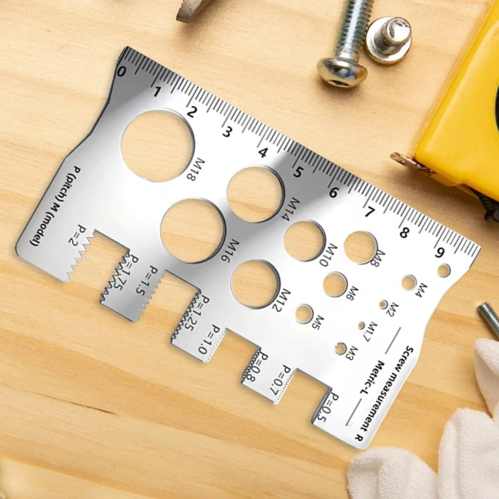 Portable Screw Thread Gauge, High Accuracy Size Check Ruler, Sturdy Practical Tool for Woodworking And Vehicle Repair Jobs