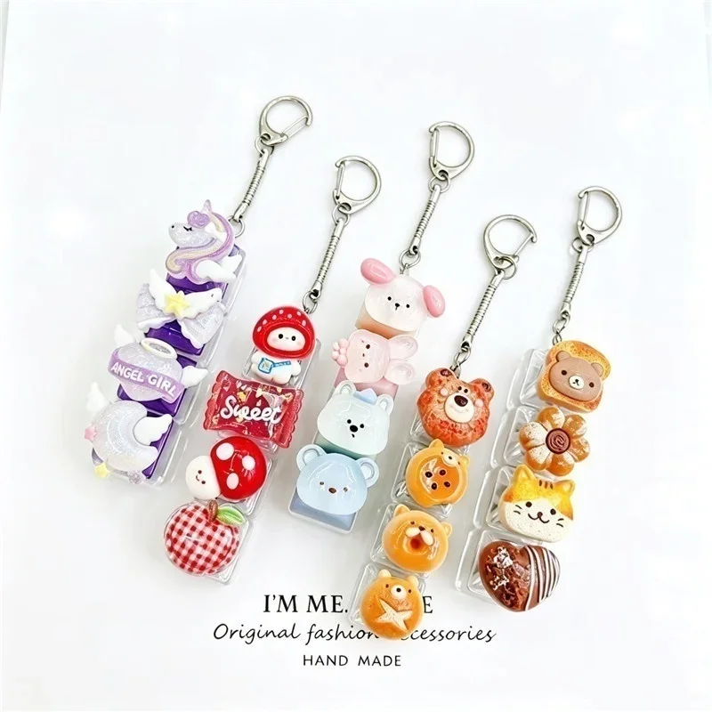 Handmade Mini Mechanical Keychain Fidget Toy 3D 4 Keys ASMR Click Sound Cute Stress Relief Toy Cute Portable Bag Charm Gifts