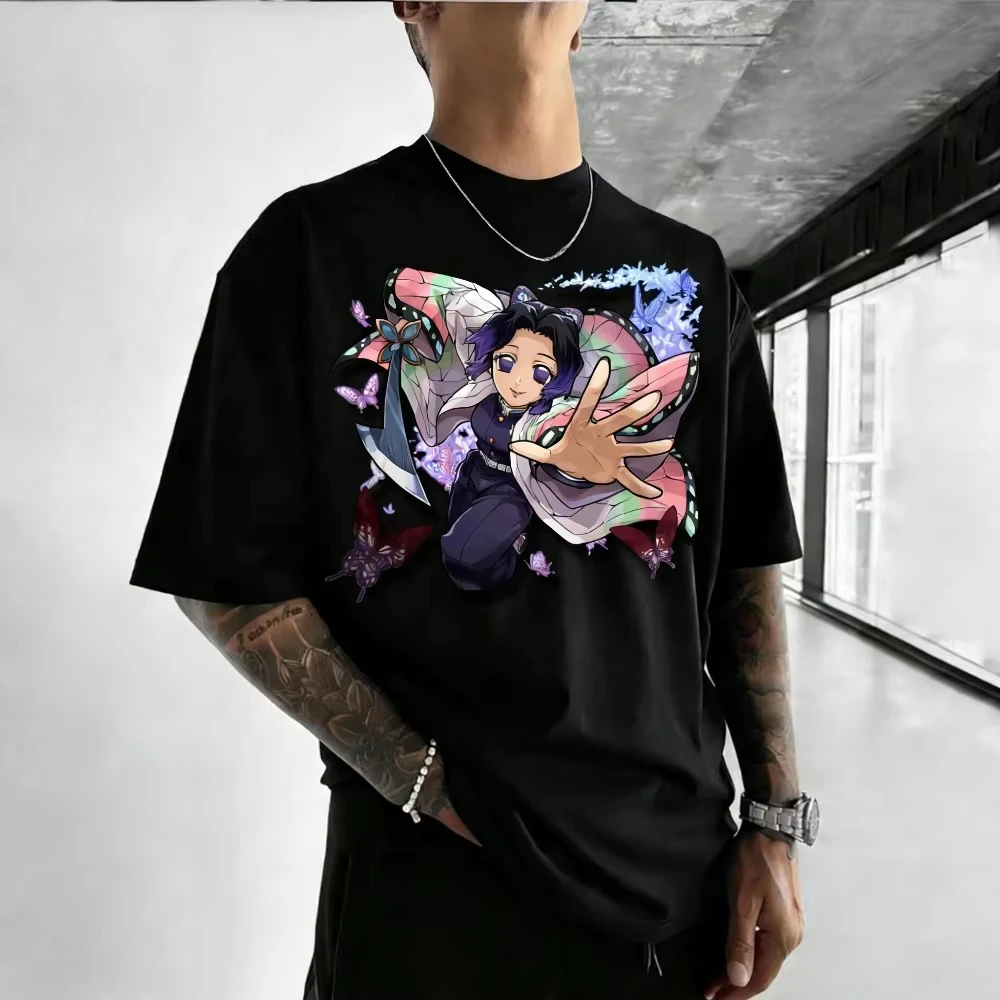 

Unisex Pure Cotton T-shirt Demon Slayer Kochou Shinobu 2026 Summer Harajuku Anime Print Fashion Casual Family Short Sleeved Top
