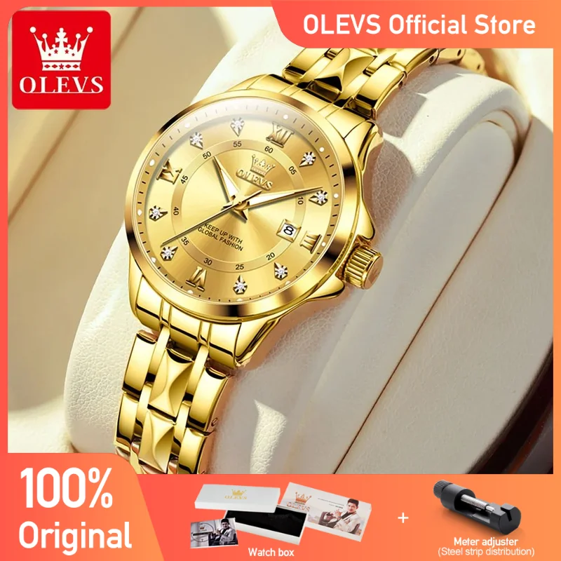 OLEVS-Montre-bracelet de luxe en or pour femme, étanche, bracelet en acier inoxydable losange, montres originales pour femme, mode, petit