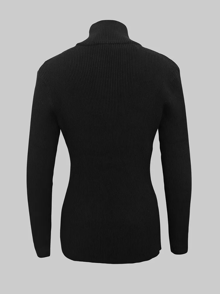 UOOZEE 2026 New Spring Zipper High Neck Black Pullovers For Women Long Sleeves Skinny Solid Color Urban Trendy Sweaters Tops