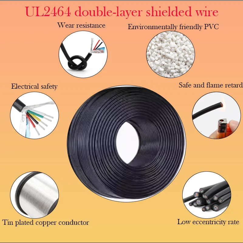 

UL2464 multi-core shielded wire 18AWG~28AWG core tin plated copper tape aluminum foil double-layer anti-interference signal wire