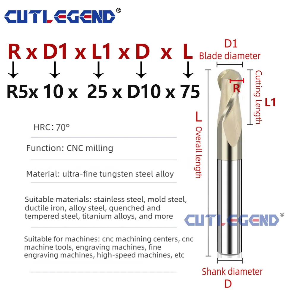 HRC70 Vollhartmetall-Kugelfräser Speziell für Edelstahl & Titanlegierungen 3D-Kurvenfräser CNC-Fräswerkzeug – Detail 5