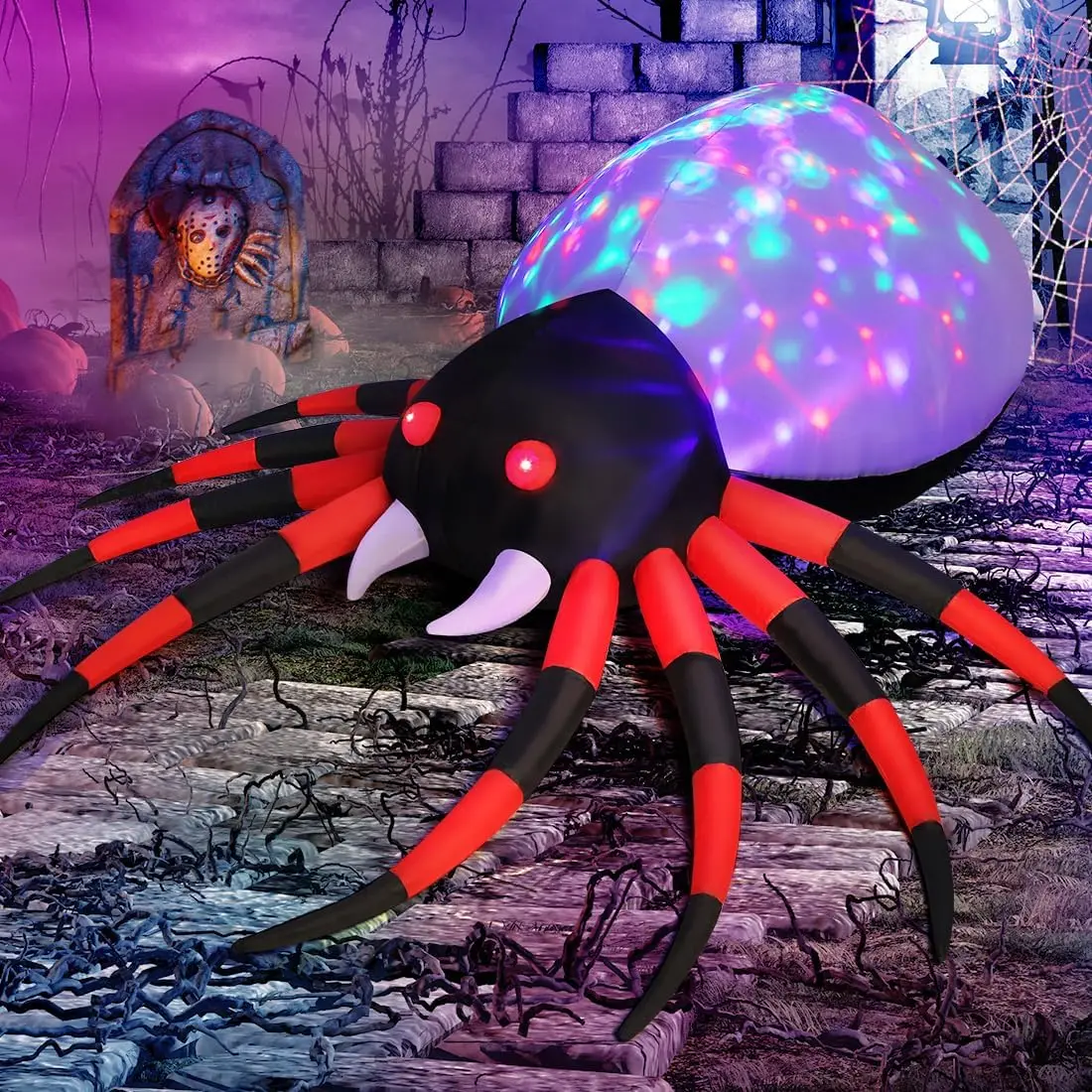 6-Foot Halloween Spider Inflatable Horror Ornament Children's LED Light Waterproof Durable Outdoor Use Hot New Products