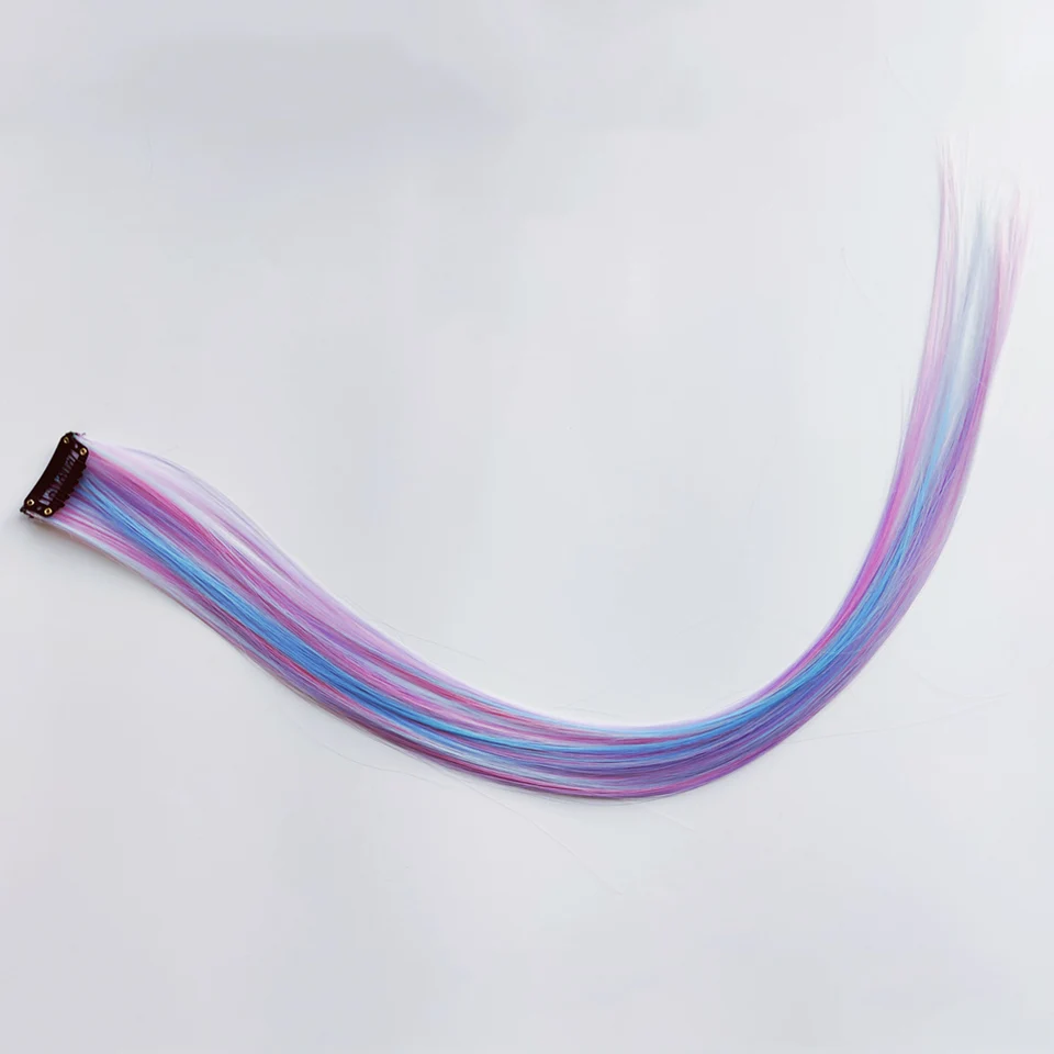 6 Piezas/Set Unicornio Color Arcoíris Clip en Una Pieza Extensión de Cabello Rosa Azul Púrpura Mezcla Color Clip en Accesorios de Cabello Sintético 5