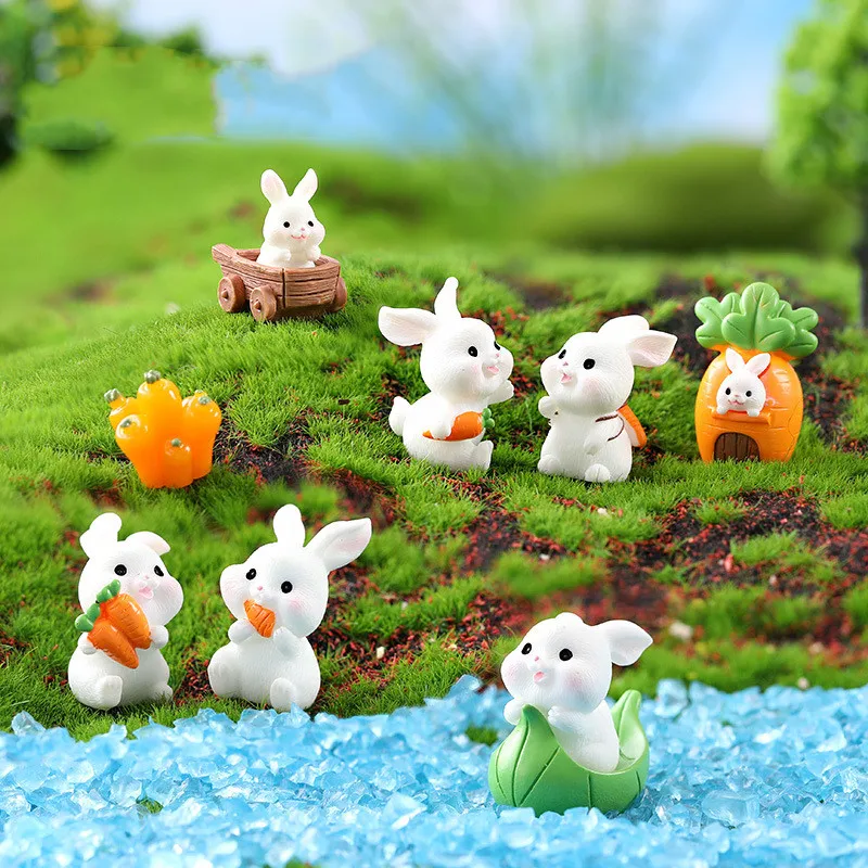 4 - 20Pcs Mini Rabbit Figurines Glow In Dark Ornament Fairy Bunny Miniatures Figurines Animal Garden Decoration DIY Home Decor