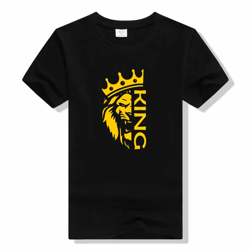 

King lion with crown T-Shirt Short Sleeve Cotton Summer T Shirt O Neck Handsome Lion Fans Apparel Top tees