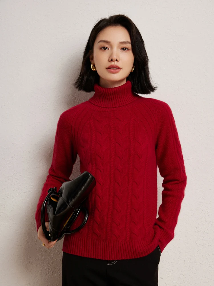 Alta qualidade feminina casual solto gola alta pulôver 100% camisola de caxemira outono inverno quente macio simples roupas femininas topos