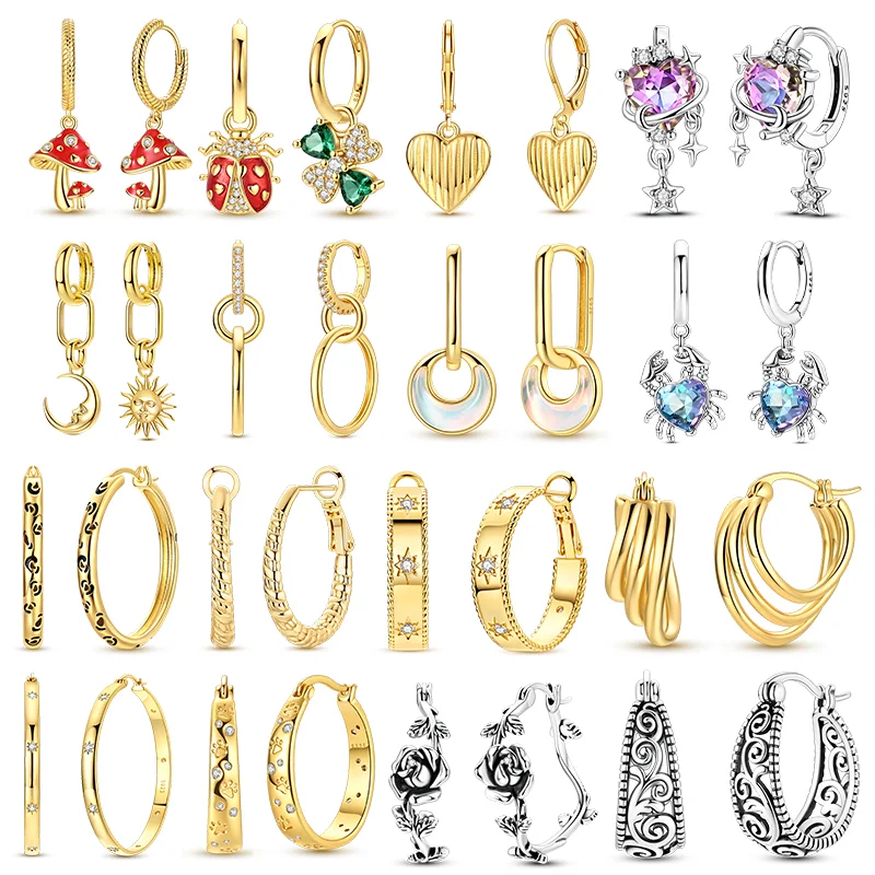 925 Silver Earrings Sparking Mushrooms Crabs Ladybugs Stars Rose Drop Earring For Women Girls Anniversary Wedding Jewelry Gifts