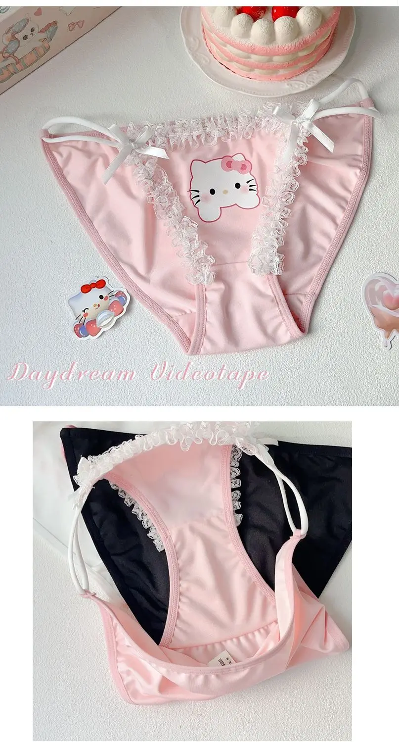 Hello Kitty Sanrio Kawaii Cartoon Underwear Soft Pure Desire Cute Girls Briefs Japanese Sexy Lace Thin Belt Hollow Underwear