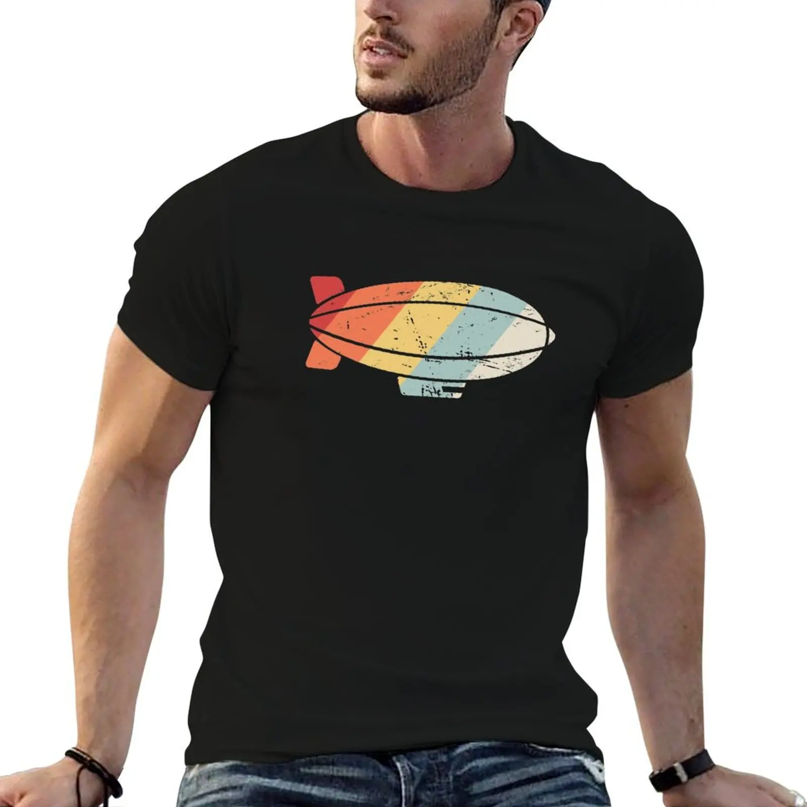 Camiseta retrô vintage Dirigible Airship Blimp, camisetas para homem, camiseta gráfica vintage masculina, camiseta gráfica masculina