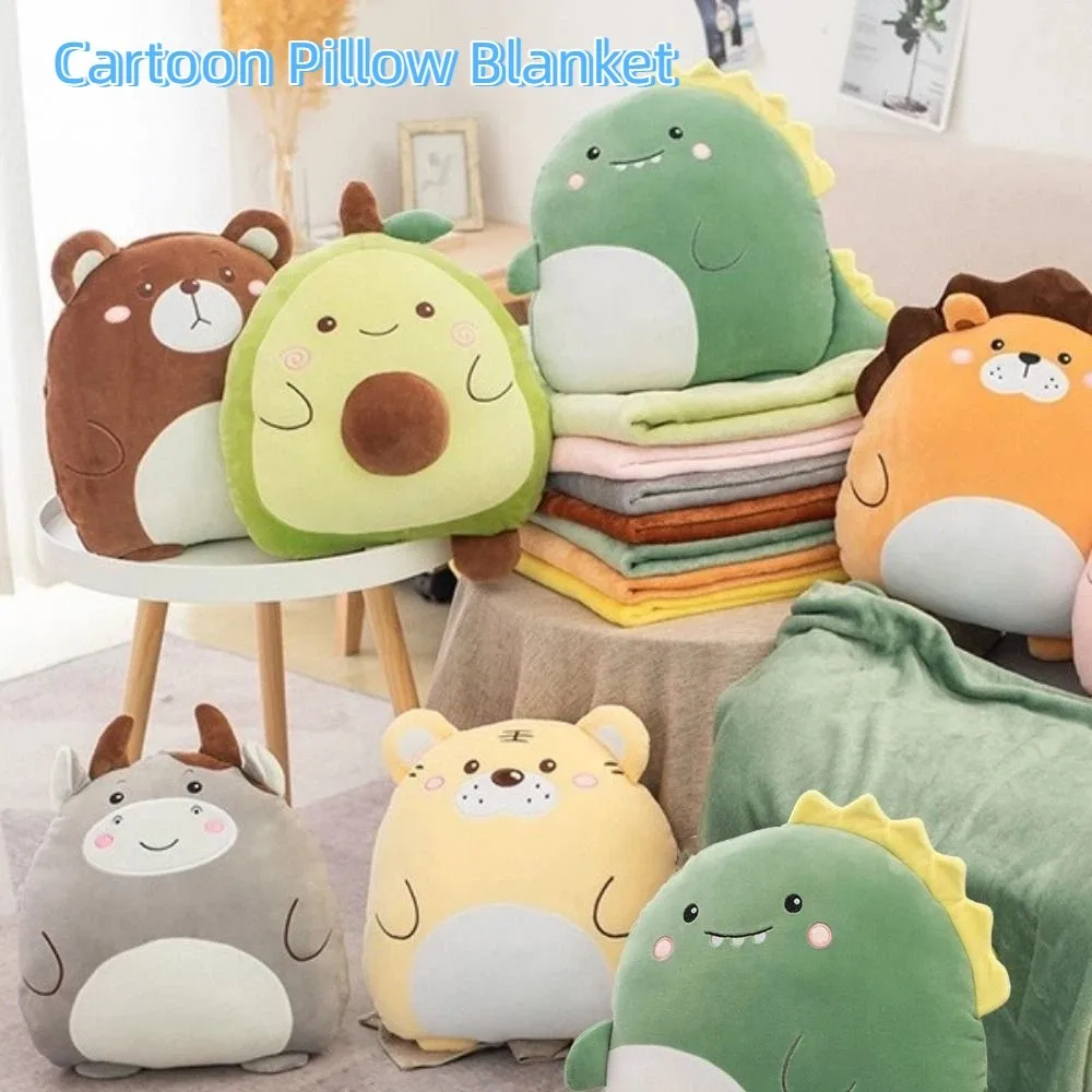 Oreiller en flanelle pratique avec dessin animé, couette, Design de rangement doux, couverture d'oreiller en forme d'animal, peluche, confortable, pour la sieste, voyage